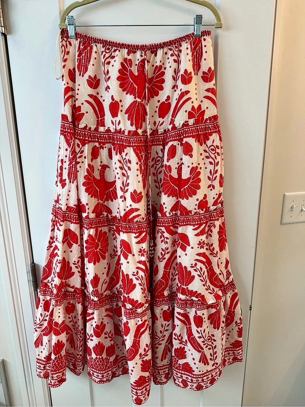 Farm Rio Jungle Flow Maxi Skirt Floral Red & White